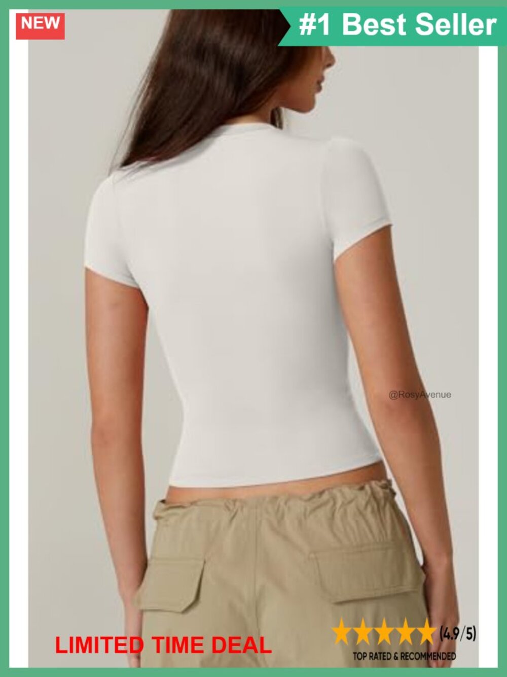 Women's Double-Layer Crew Neck Short Sleeve Slim Fit T-Shirt - Picture 5 of 6